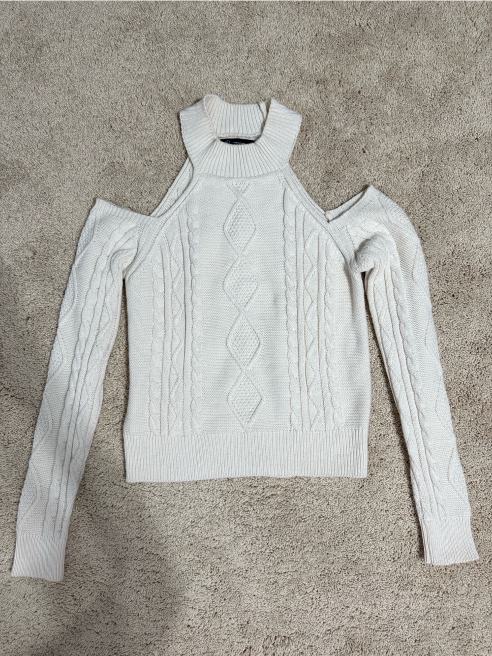 Cream Cable-Knit Cold Shoulder Sweater
